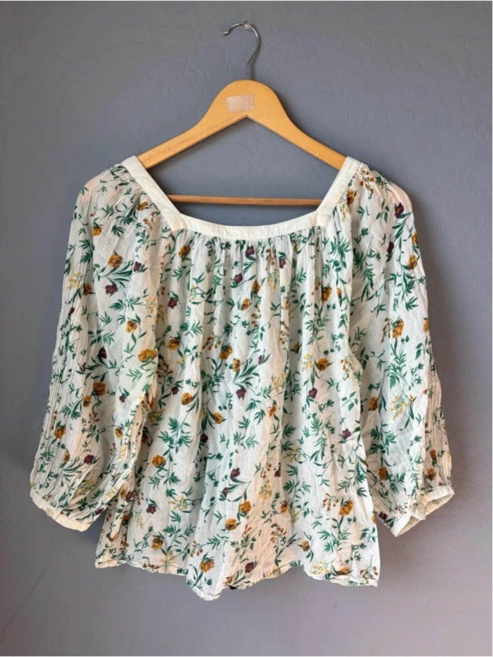Lucky Brand Floral Button Up Banded Top Womens Medium Relaxed Fit Cotton Boho - Picture 7 of 14